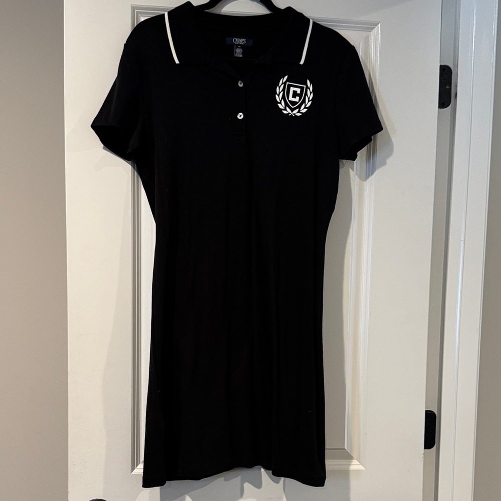 Chaps Black Polo Dress with White Accents